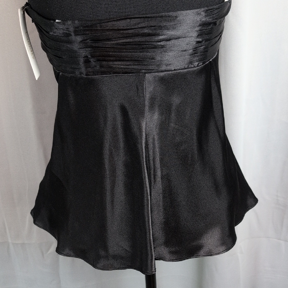 Shelli Segal Black Satin Ruched Bustier/Peplum Top Attention-Grabbing New Size 2 - Picture 4 of 11